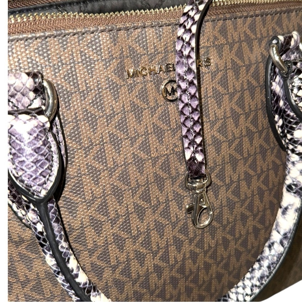 Michael Kors Sienna Snakeskin and Monogram Satchel Tote Bag - Picture 4 of 7